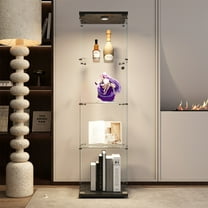 Hommoo Cabinet,LED lights Glass Display Cabinet 4 Shelves with Door, Floor Standing Curio Bookshelf for Living Room,Black