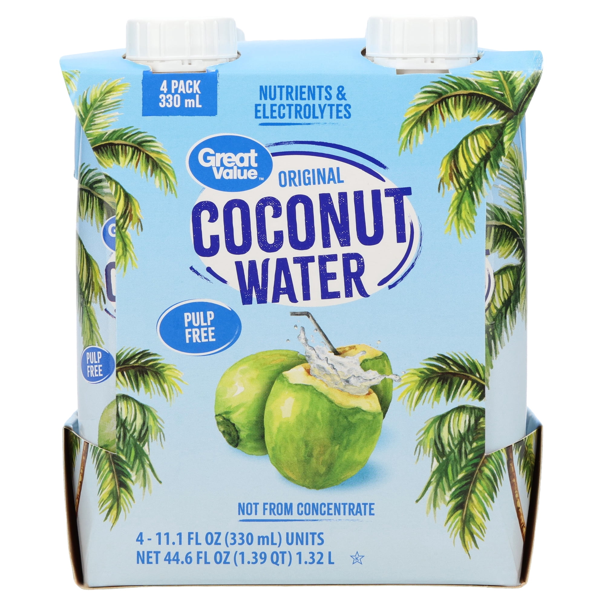Great Value Original Coconut Water, Pulp Free, 11.1 fl oz, 4 Count