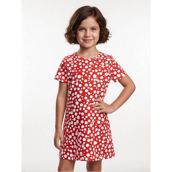 Kids Trendy Short Sleeve Dress Slim-Fit Crewneck Casual Dresses for Girls Kids Girls Age 5-13 Pull-On