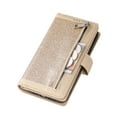 thumbnail image 6 of Wallet Case for iPhone 14 Pro Max Shining Zipper Pocket Cover, Glitter Sparkle Luxury PU Leather Magnetic Flip Folio Case with Card Slots Kickstand Wrist Hand Strip Shockproof Case, Gold, 6 of 7