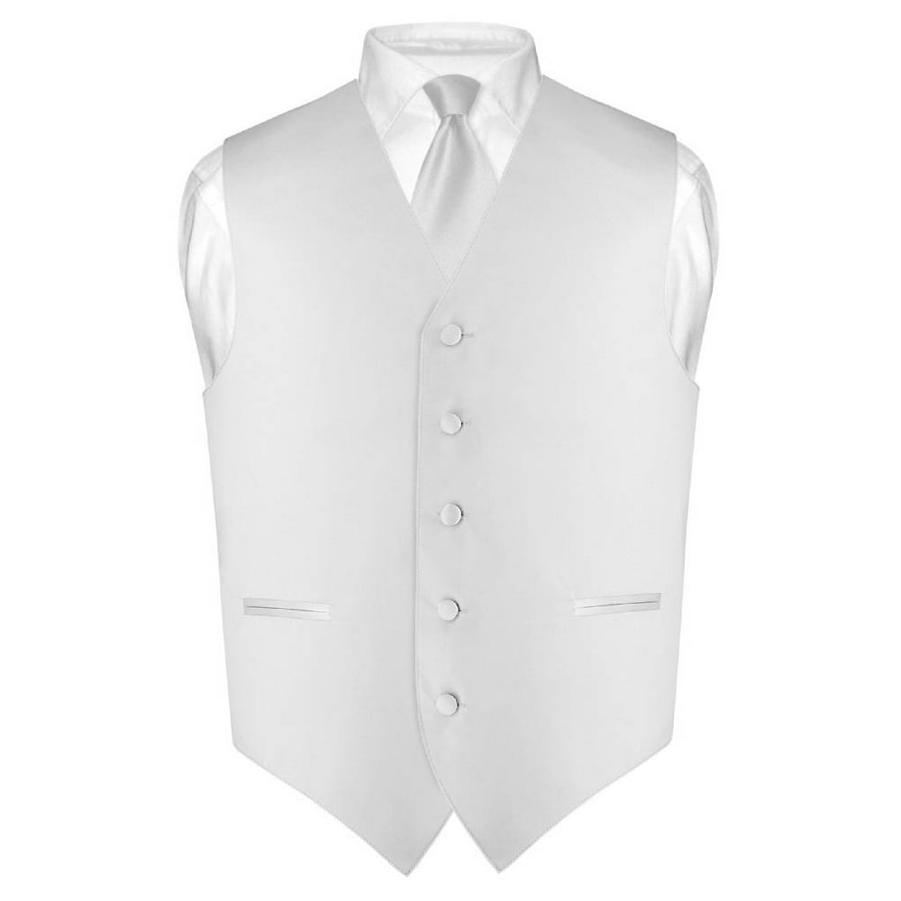 Vesuvio Napoli - Men's Dress Vest & Skinny NeckTie Solid Silver Gray 2. ...