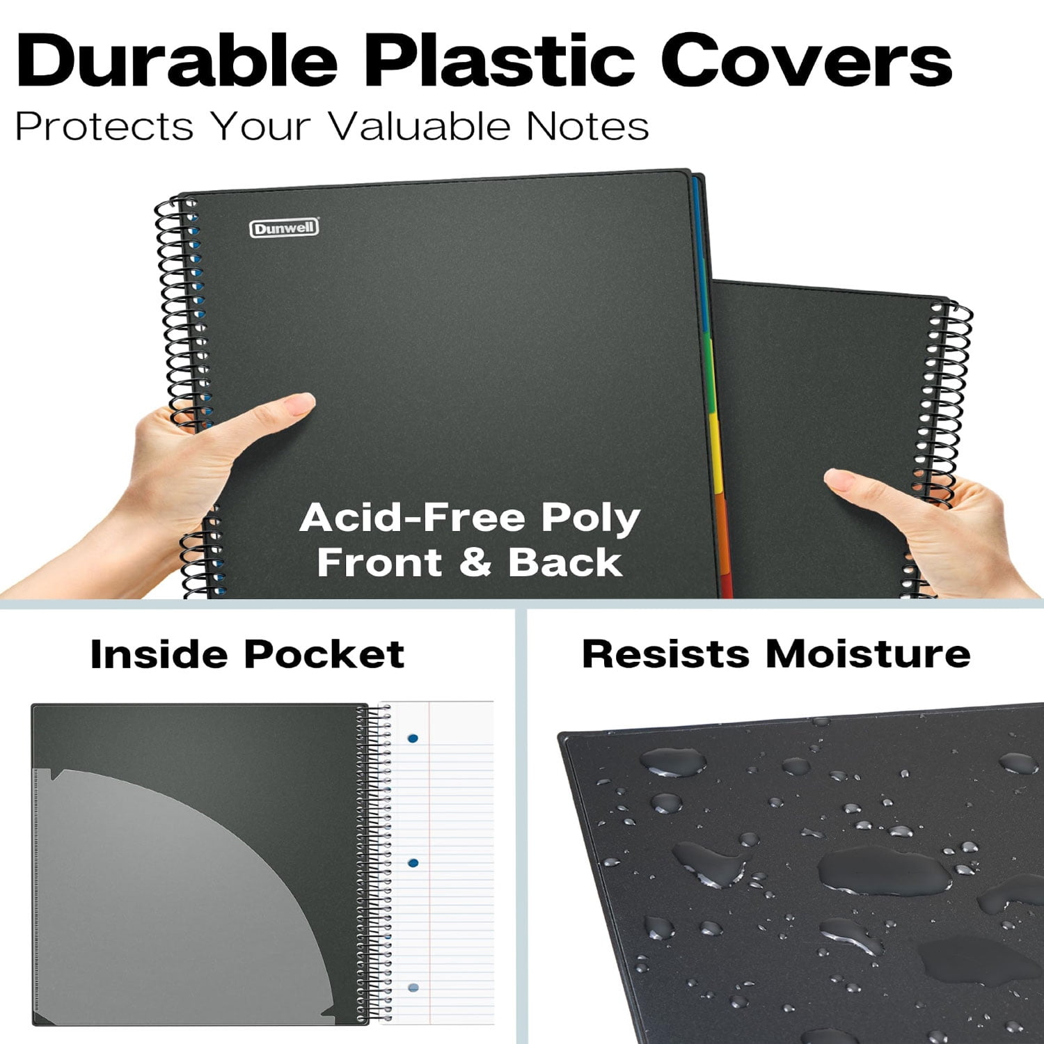 2Pcs 5 Subject Notebook College Ruled Spiral Notebook Journal with Removable Dividers Tabs 300 Pages 8.5"x11" 5 Pocket Colored Dividers, 3-Hole Punched Paper for Work Women Black
