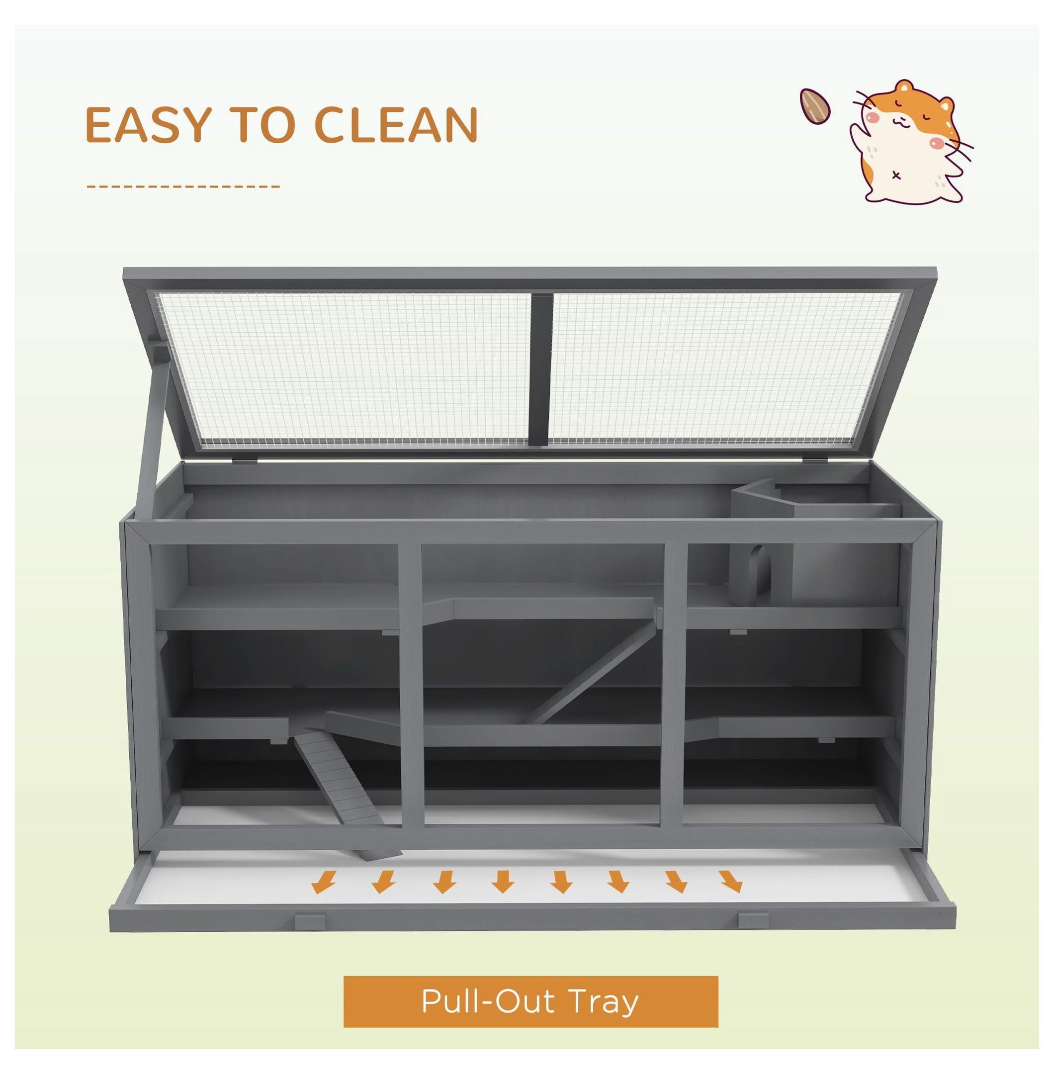 3-Tier Hamster Cage, Hinged Roof, Waterproof Tray, Space-Efficient Design for Small Pets, Gray