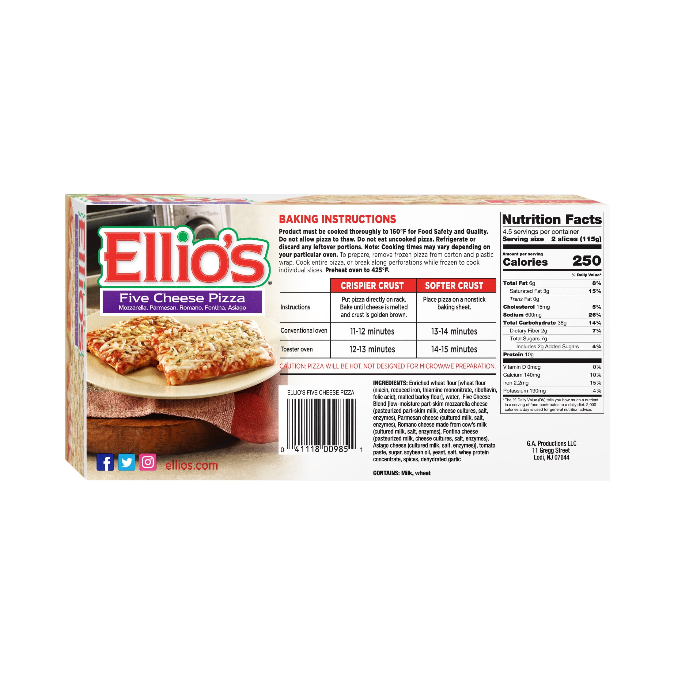 Ellio's Original Crust Five Cheese Pizza, 100% Real Cheese, Kid-Friendly, High Protein, Fast Cook Time, Ready in 6 Min in Air Fryer, Best Value Frozen Pizza, 18.3oz, 9 Count,