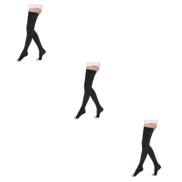 Vogacara Medias cómodas y suaves Medias altas para mayor comodidad Medias de compresión médicas Punta abierta de moda-negro M Type1 NO1