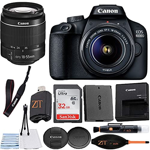 Canon EOS 4000D / Rebel T100 Appareil Photo Reflex Numérique 18-55mm Objectif Zoom + Ensemble d'Accessoires ZeeTech avec Carte Mémoire SanDisk 32 Go, Trousse de Départ de Nettoyage, Lecteur de Carte Mémoire Haute Vitesse
