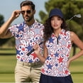 thumbnail image 2 of Jeiento Matching Golf Shirts for Couples Men's Zipper Shirts for Work Business Sport Patriotic Star Design Casual Breathable Sleeveless Tennis Shirt for Women, Men's 2XL, 2 of 6