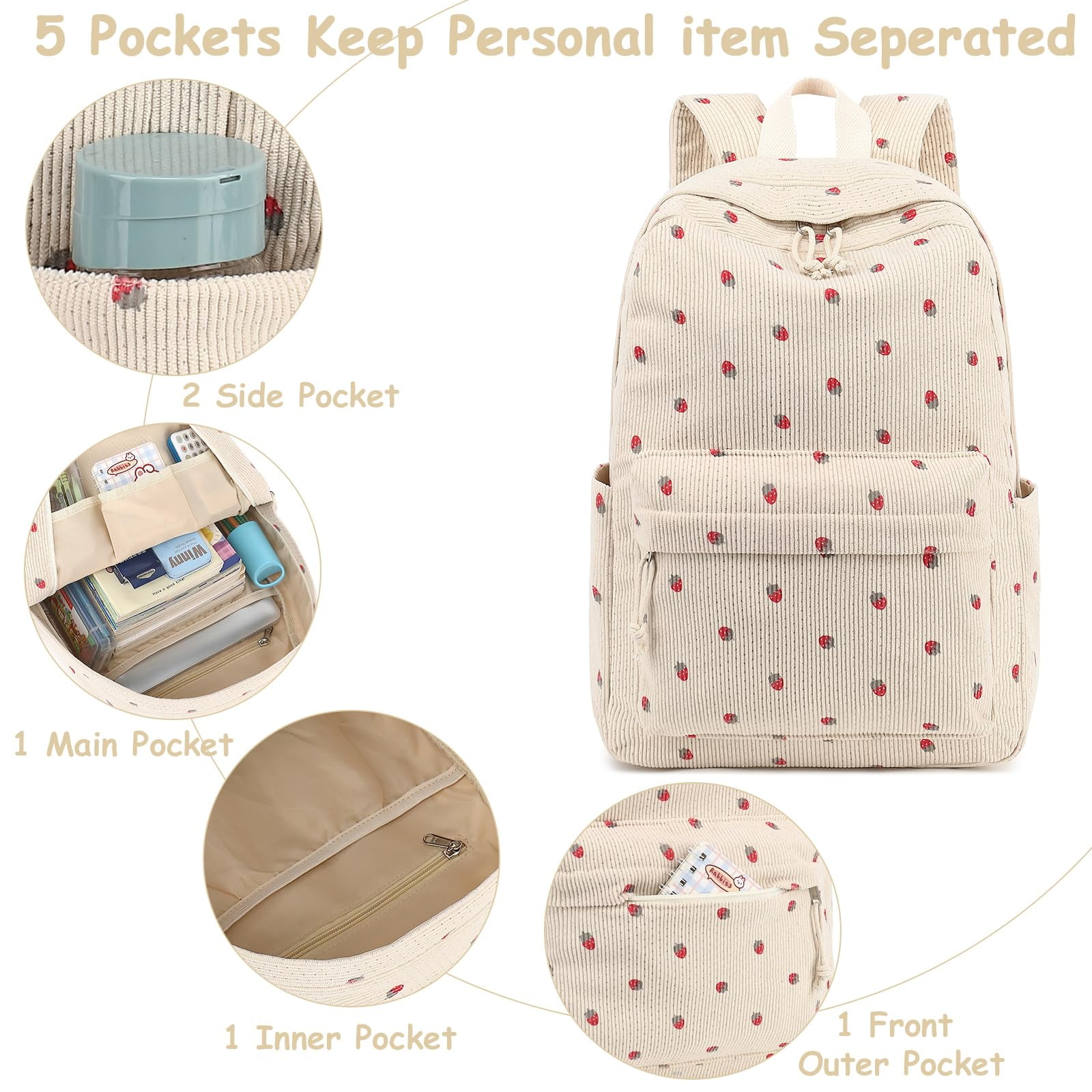 Soda Candy Backpacks for Girls Corduroy 3pcs School Backpack Set with Lunch Bag Pencil Pouch Kids Bookbag for Elementary Middle High School Travel Daypack