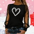 thumbnail image 2 of WXLWZYWL Valentine 's Day Dressy Casaul Tops for Women Heart Print Mesh Long Sleeve Shirts Round Neck Going out Tops, 2 of 6