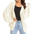 thumbnail image 2 of Women Chunky Knit Cardigan Long Sleeve V Neck Button Up with Pocket Sweater Coat for Fall and Winter White XXXL, 2 of 9