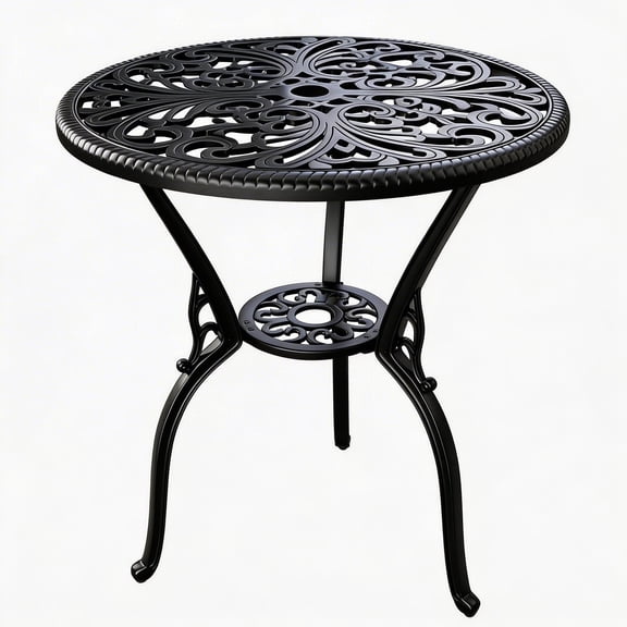 Riedhoff Outdoor Patio Dining Table with 1.85 inch Umbrella Hole, 23.2 x 23.2 x 26", Cast Aluminum, Black