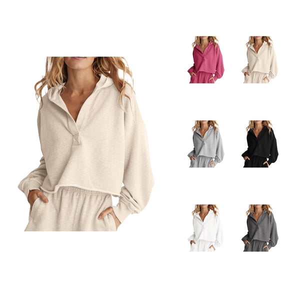 Cropped Hoodies for Women 2025 Fall Winter Lightweight Long Sleeve Plain Hooded Sweatshirt Pullover Tops