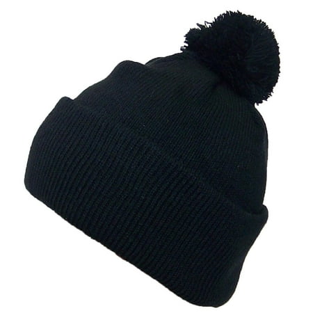 Best Winter Hats Quality Solid Color Cuffed Hat W/Large Pom Pom (One Size)(Fits Large Heads) -