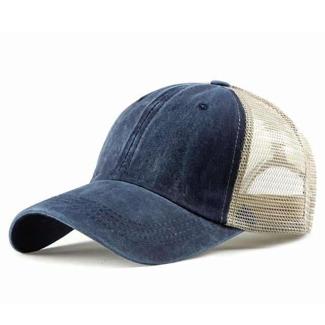 (53-57cm)Unisex Trucker Adjustable Snapback Baseball Cap, Split Vintage Washed Distressed Baseball Cap Adjustable Dad Hat(Blue)