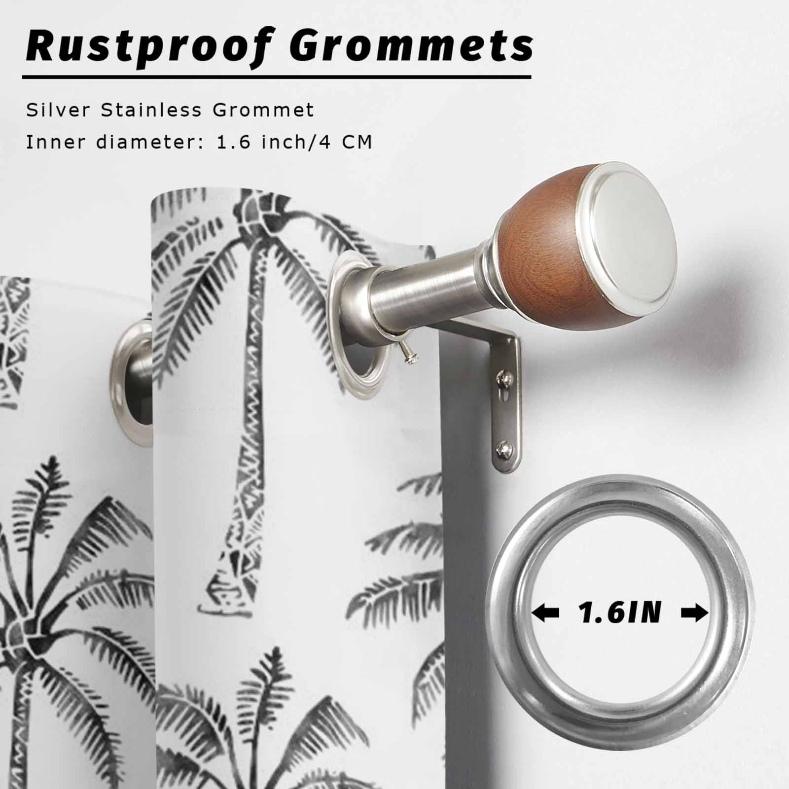 Summer Palm Tree Outdoor Curtains for Patio, Coastal Beach Minimalist Tropical Black Tree Leaf Sunshade Privacy Drapes Grommet Waterproof Outside Curtains for Porch/Cabana/Balcony 54"x 108", 1 Panel