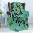 thumbnail image 4 of RV Soft Flannel Fleece Throw Blanket, Road Trip Calligraphy with a Map with Points of Interests and Sightseeings, Cozy Plush for Indoor and Outdoor Use, 70" x 90", Multicolor, by Ambesonne, 4 of 5