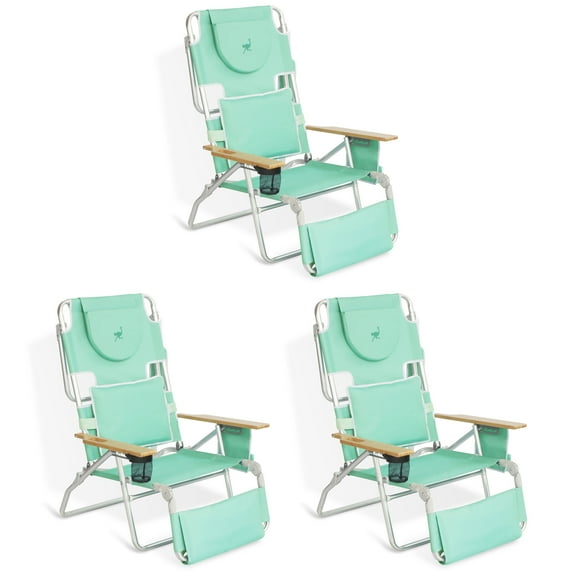 Ostrich Deluxe Padded 3-N-1 Outdoor Folding Beach Chair, Teal (3 Pack)