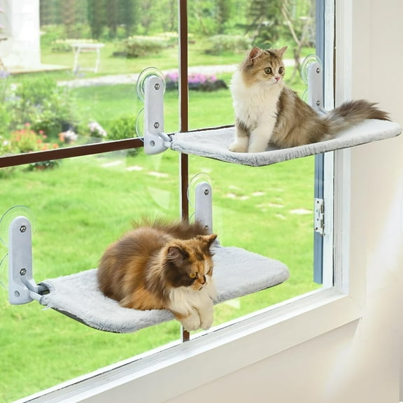 RYLZX Cat Window Perch Cordless Foldable Cat Hammock Bed for Window with Metal Frame and Reversible Cover, Large Suction Cups Window Resting Seat for Indoor Cats