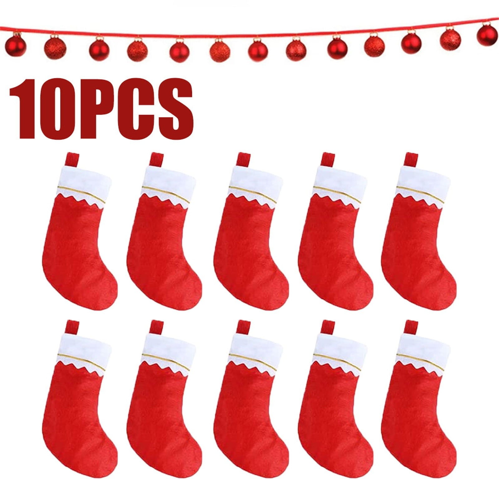 LHWEN 10PCS Red Christmas Holiday Stockings for Kids Party Stocking Stuffers and Toys Traditional Red and White Design with Gold Trim Soft and Reusable DIY Decoration with Lanyard Perfect