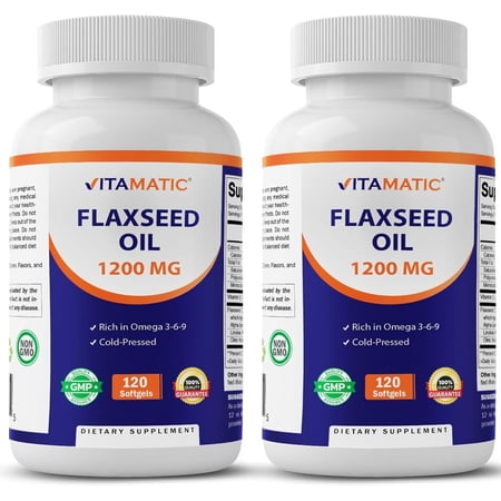 2 Pack Vitamatic Flaxseed Oil 1200mg 120 from Cold Pressed Flax Seed - 675 mg of ALA Omega 3 Fatty Acids for Improving Heart Health