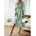 thumbnail image 2 of Women's Dresses Long Sleeve Flowy Casual Floral Maxi Dress Crew Neck Smocked Tiered Long Dress, 2 of 5