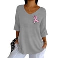 thumbnail image 4 of HLKJKLS Winter Clothing For Women V Neck Awareness Printed Mid Sleeve Shirt Polyester Casual Elastic Breast Cancer Gray S-3Xl, 4 of 5