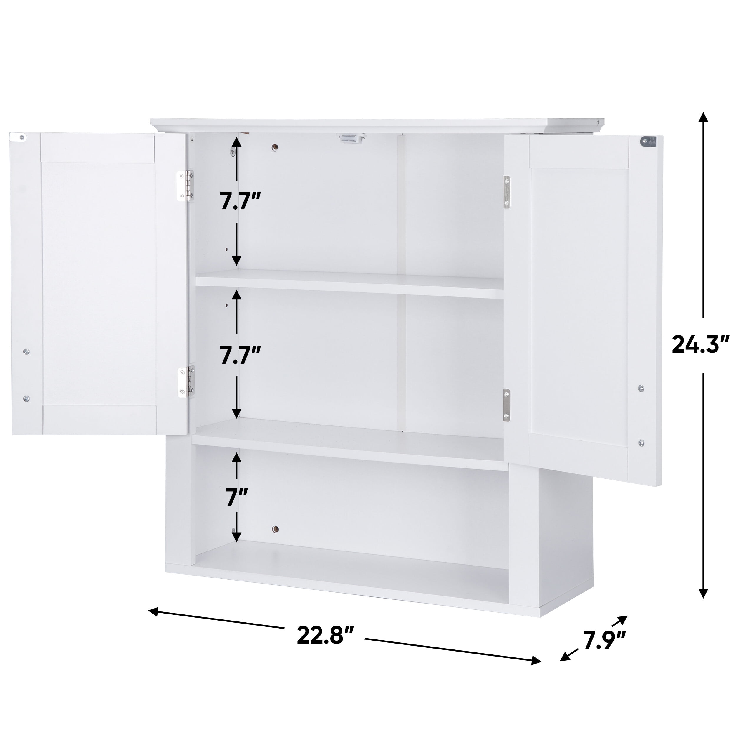 Basicwise QI004608.WT Wall Mount Bathroom Cabinet Wooden Medicine Cabinet Storage Organizer Double Door with 2 Shelves, and Open Display Shelf, White