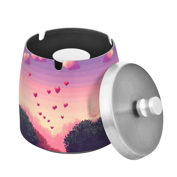 Yayeee Ashtray with Lid for Cigarette Smokeless Stainless Steel Home Ash Holder, Pixel Floating Hearts