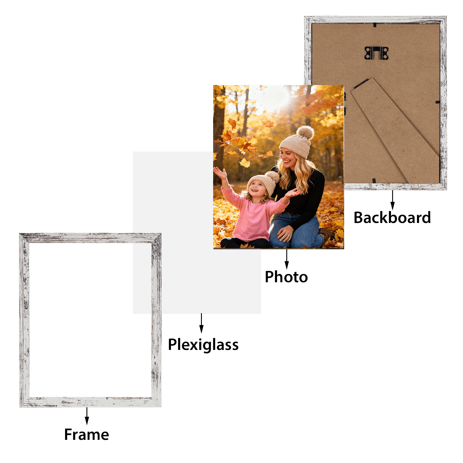 8x10 Picture Frames Set of 15, Farmhouse Wood Photo Frame 8 by 10 for Wall or Tabletop Display, Distressed White