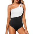 thumbnail image 1 of SURJDE One Shoulder One Piece Swimsuit for Women Tummy Control Bathing Suits Modest Full Coverage Keyhole Swimwear, 1 of 6