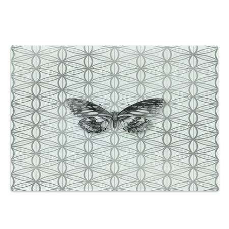 

Butterfly Cutting Board Animal Butterfly on Geometric Fragments Modern Inspired Illustration Decorative Tempered Glass Cutting and Serving Board Large Size White and Grey by Ambesonne