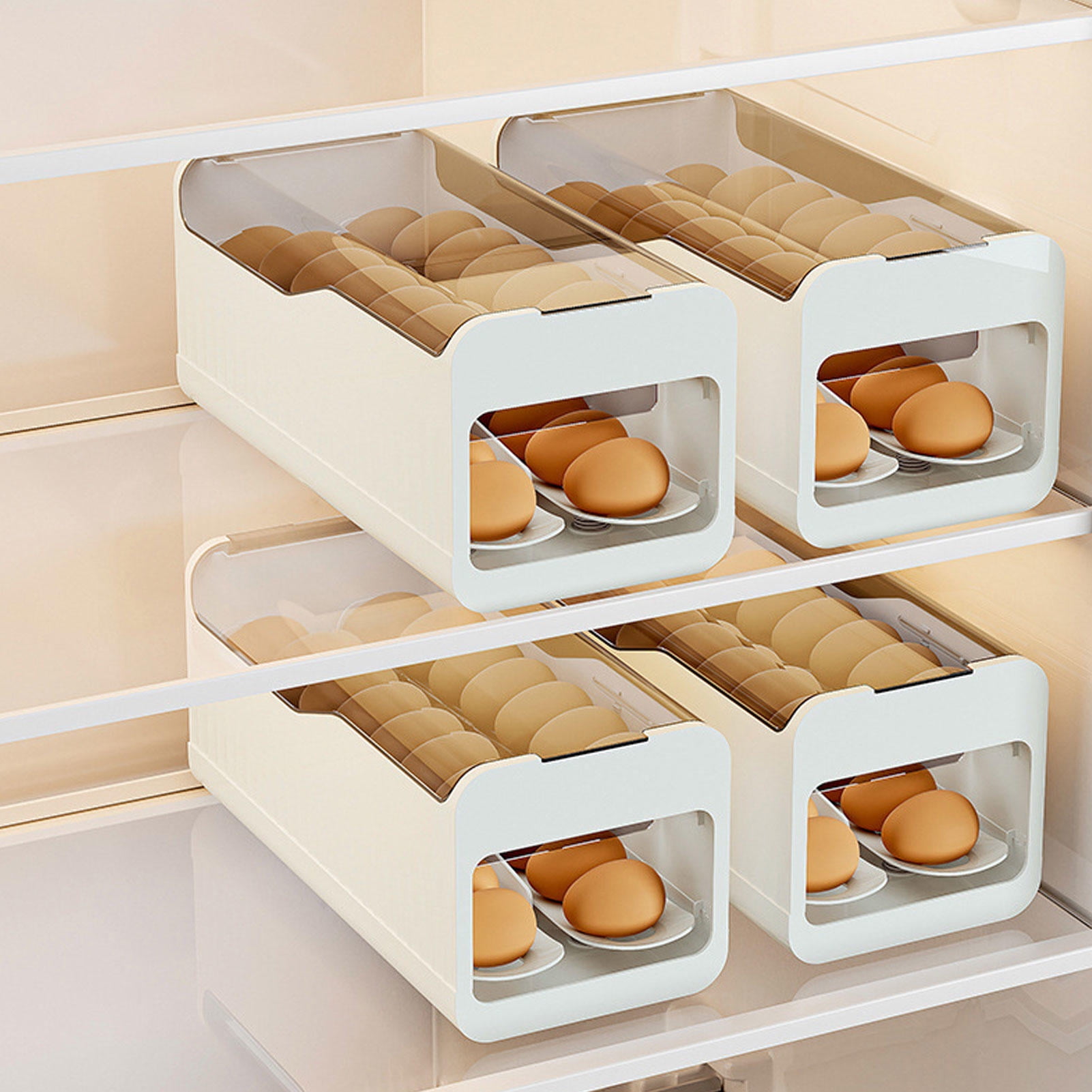 YAHHU Rolling Egg Holder Refrigerator Dispenser Organizer Space Saving Auto Rolling Tray Rack For Kitchen Fridge Pantry Countertop Food Grade PP Storage Container 12.6 inches / 32 cm