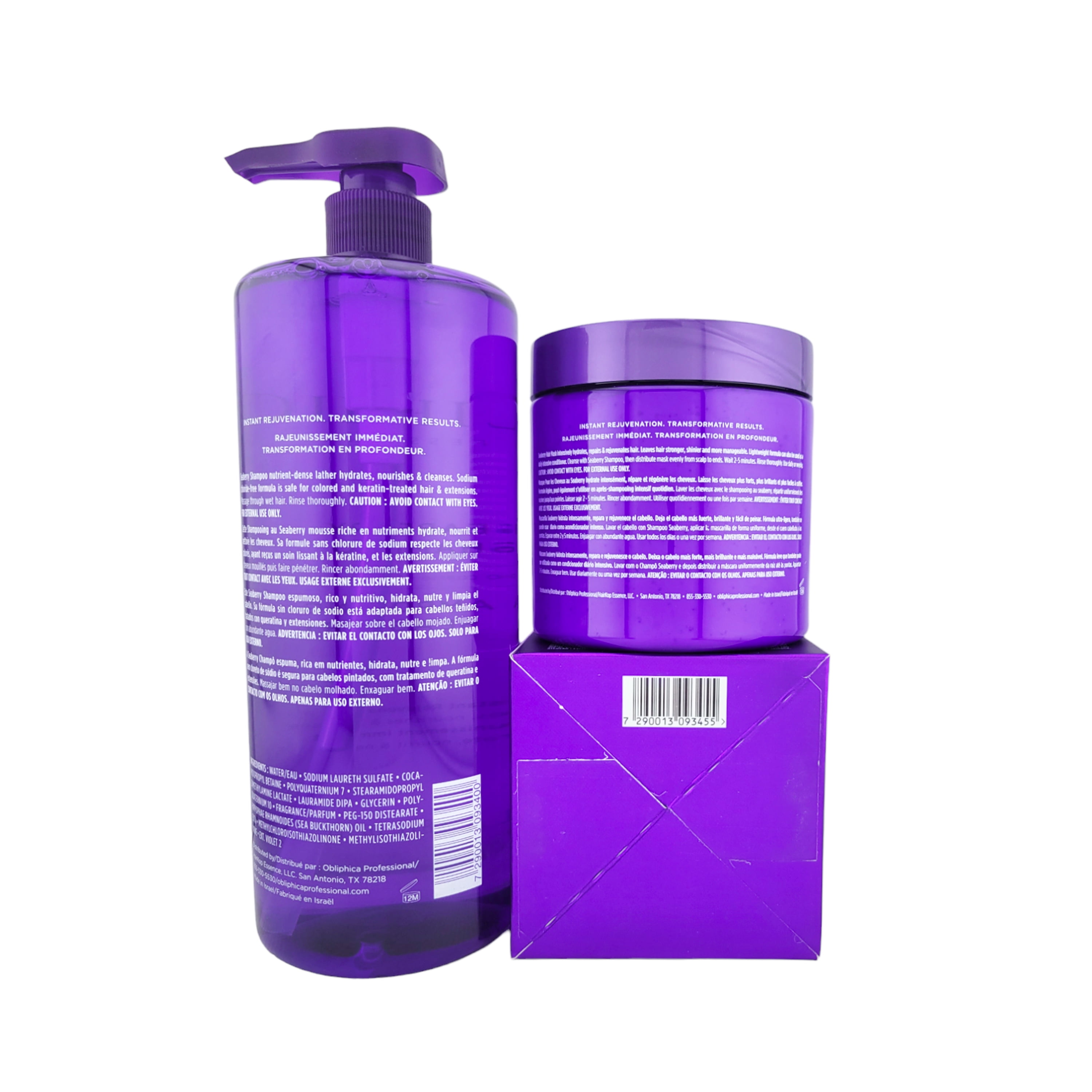 OBLIPHICA Seaberry Shampoo 33.8oz. \u0026 Hair Mask 16.9oz. Deep Conditioner \u0026  Detangling Treatment for Dry, Damaged, Frizzy Hair Fortifies \u0026 Strengthens|  Encourages Longer Healthier Hair |Cruelty Free - Walmart.com, image size:3000x3000