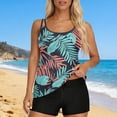 thumbnail image 7 of qelini Tankini Sets for Women with Boy Bottom Crew Neck Swimsuit Pockets Hawaiian Print Swimwear Summer Vocation, 7 of 7