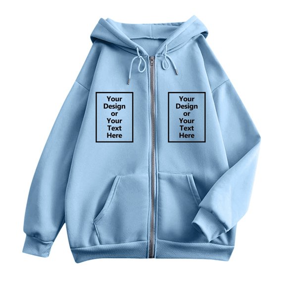 Big Girls Zip-Up Hooded Sweatshirt Printed Solid Color Loose Fitting Sweater Long Sleeve Coat Trendy Fall Outfits Size 9-10T ,Blue
