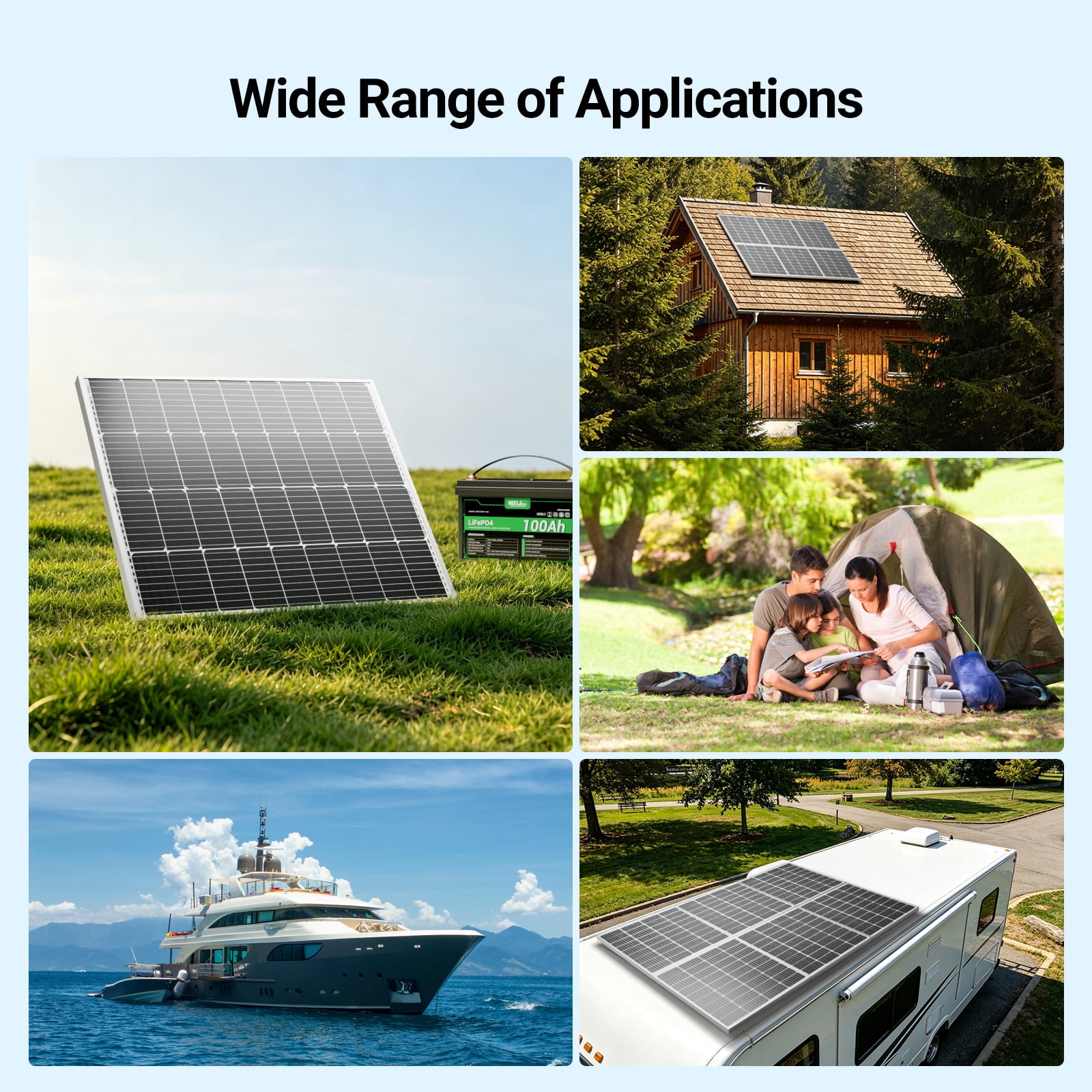 TSP 100W 12 Volt Solar Panel, IP68 Waterproof, 25% High-Efficiency, Pre-drilled Holes Design, Ideal for RV, Marine, Off-Grid System