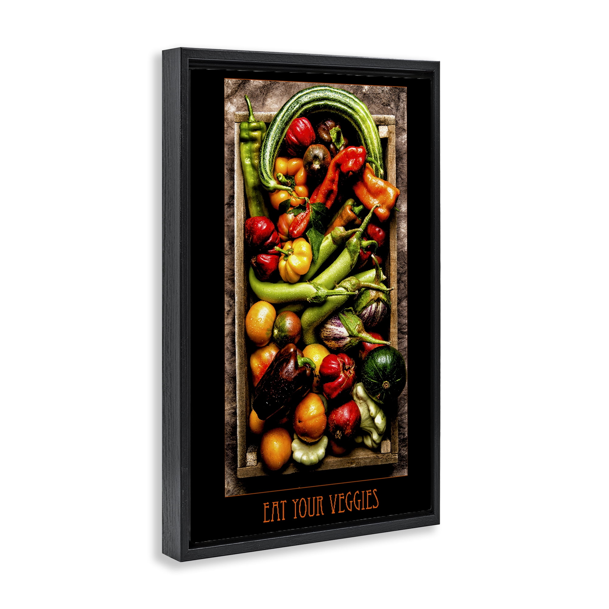 Stupell Industries Eat Your Veggies Vibrant Harvest Black Framed Floater Canvas Wall Art, design by Carl Kravats
