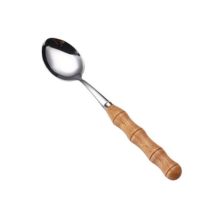 

KEVCHE Creative Bamboo Wooden Handle Stainless Steel Upscale Cutlery Fork Spoon - Silver