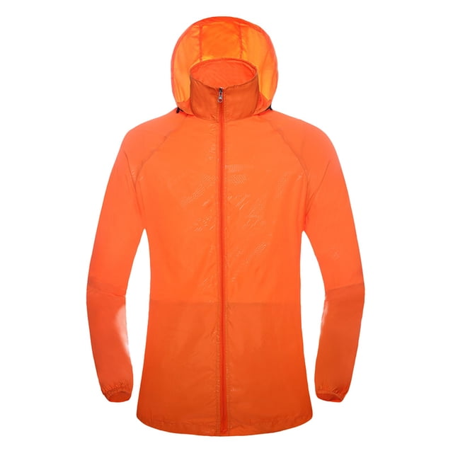 WEIYLL Womens Fleece Jacket Windproof Ultra-Light Rainproof Windbreaker Orange Fall Tops Size 2XL