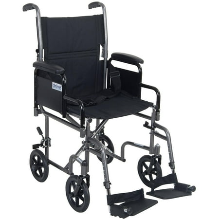 Drive Medical Lightweight Steel Transport Wheelchair, Detachable Desk Arms, 19" Seat