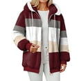 thumbnail image 4 of larppty Fleece Jackets for Women Fashion Color Block Cardigan Coats Warm Outerwear Fall Fashion Warm Clothes (Wine, M), 4 of 6