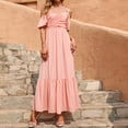 thumbnail image 5 of Abcnature Womens Maxi Dress, Women Solid Sling Sleeve Short Sleeve Long High Waist Dress, Plus Size Summer Casual Beach Party Long Dress Pink XL, 5 of 7