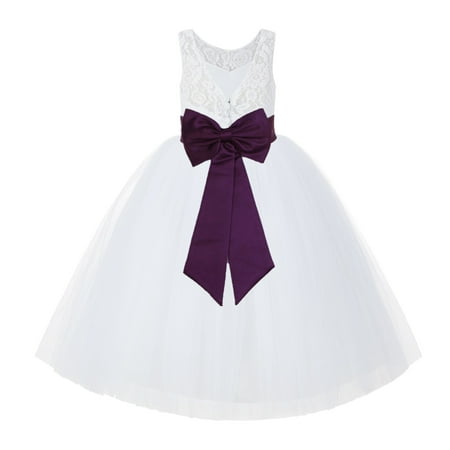 

White Lace Back Tutu Tulle Flower Girl Dress Communion Baptism 212noFT