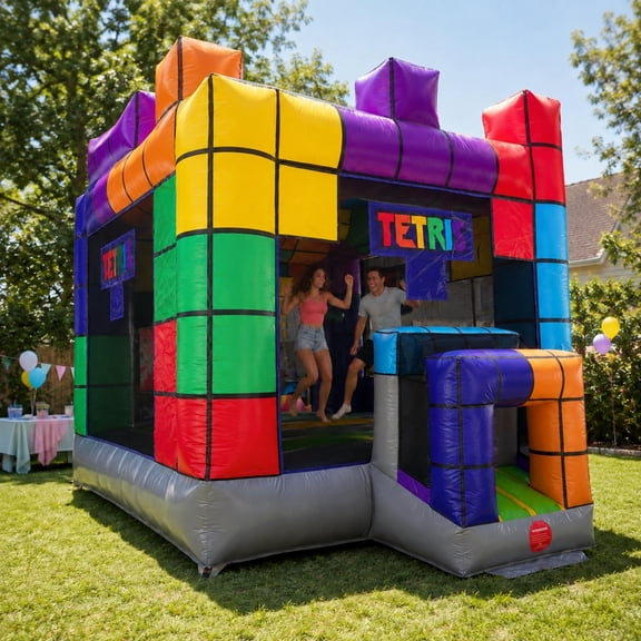 TentandTable Official Tetris™ Inflatable Bounce House, Commercial Grade Bouncy Castle for Adults, Giant Jump House with Blower, 14'x14'x15'