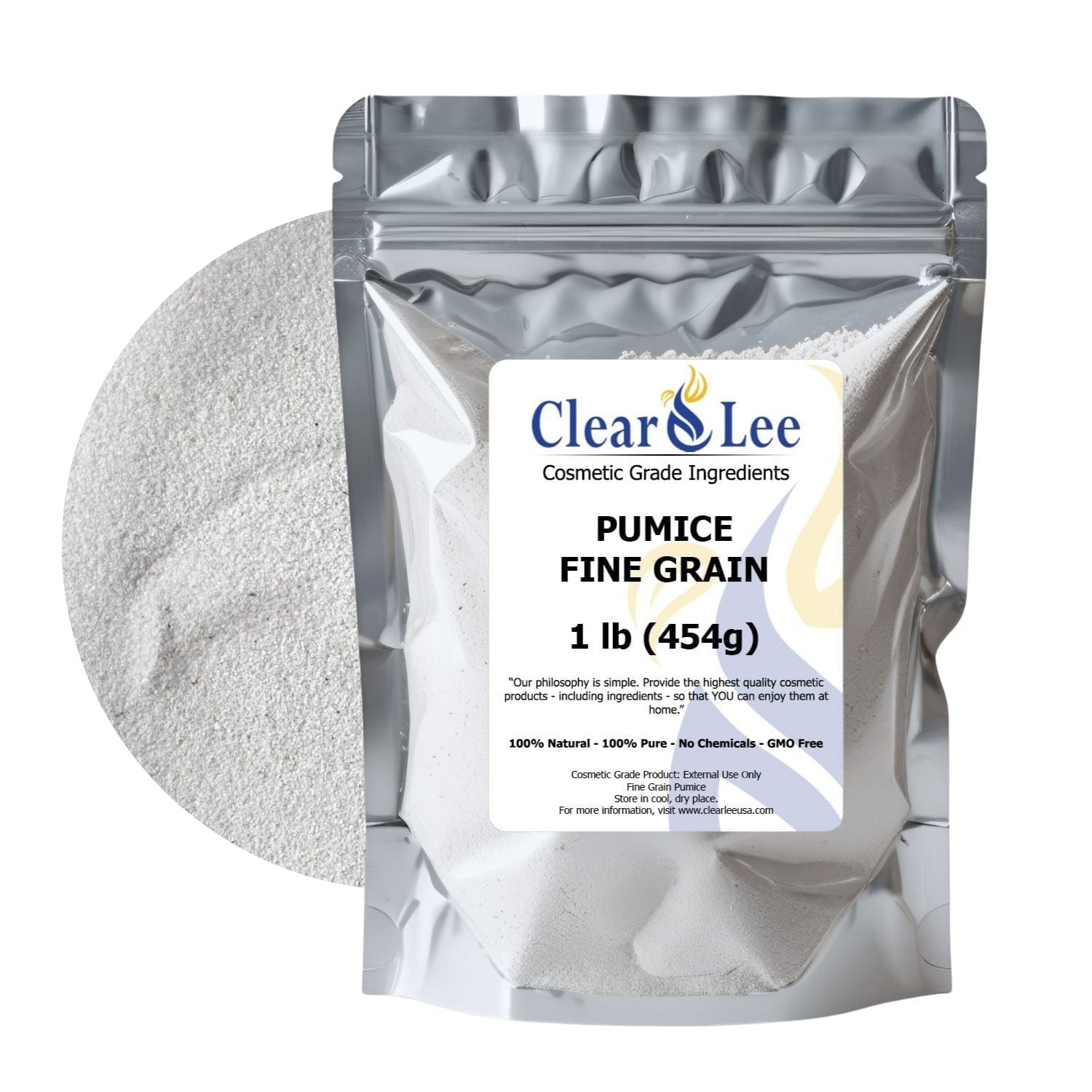 ClearLee Cosmetic Grade Pumice - 100% Pure Natural Grain/Powder - Great For Skin Exfoliation in DIY Soaps, Masks, Scrubs for Face, Body, Foot (1lb, Fine Grain)