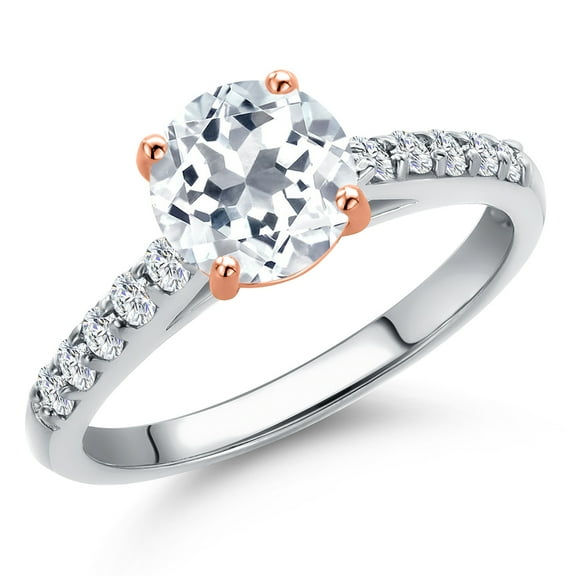 Gem Stone King 925 Silver and 10K Rose Gold White Topaz and Lab Grown Diamond Engagement Ring for Women | 1.85 Cttw | Round 7MM | Gemstone November Birthstone | Size 9
