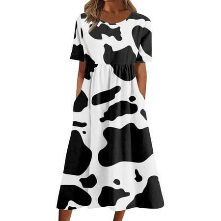

Women s Dress Shoes Women Suitable Boho Dress Short Sleeve O Neck Pocket Dress Casual Print Short Crewneck Dress Spring Dresses