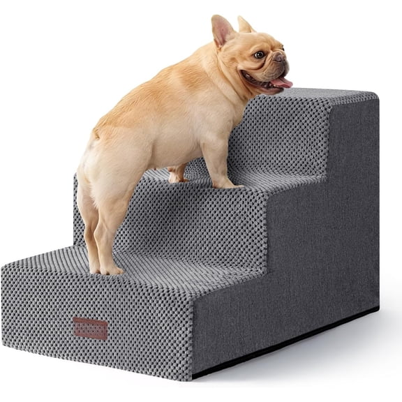 Stairs for Small Dogs, 3-Step Pet Stairs for Couch and Beds, Non-Slip Steps for Old Cats, Puppy, Small Medium Dogs,15.7" H,Grey