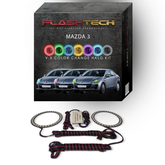 Flashtech RGB Angel Eye Multi Color Changing LED Halo kit for 2010-2013 Mazda 3 Headlights