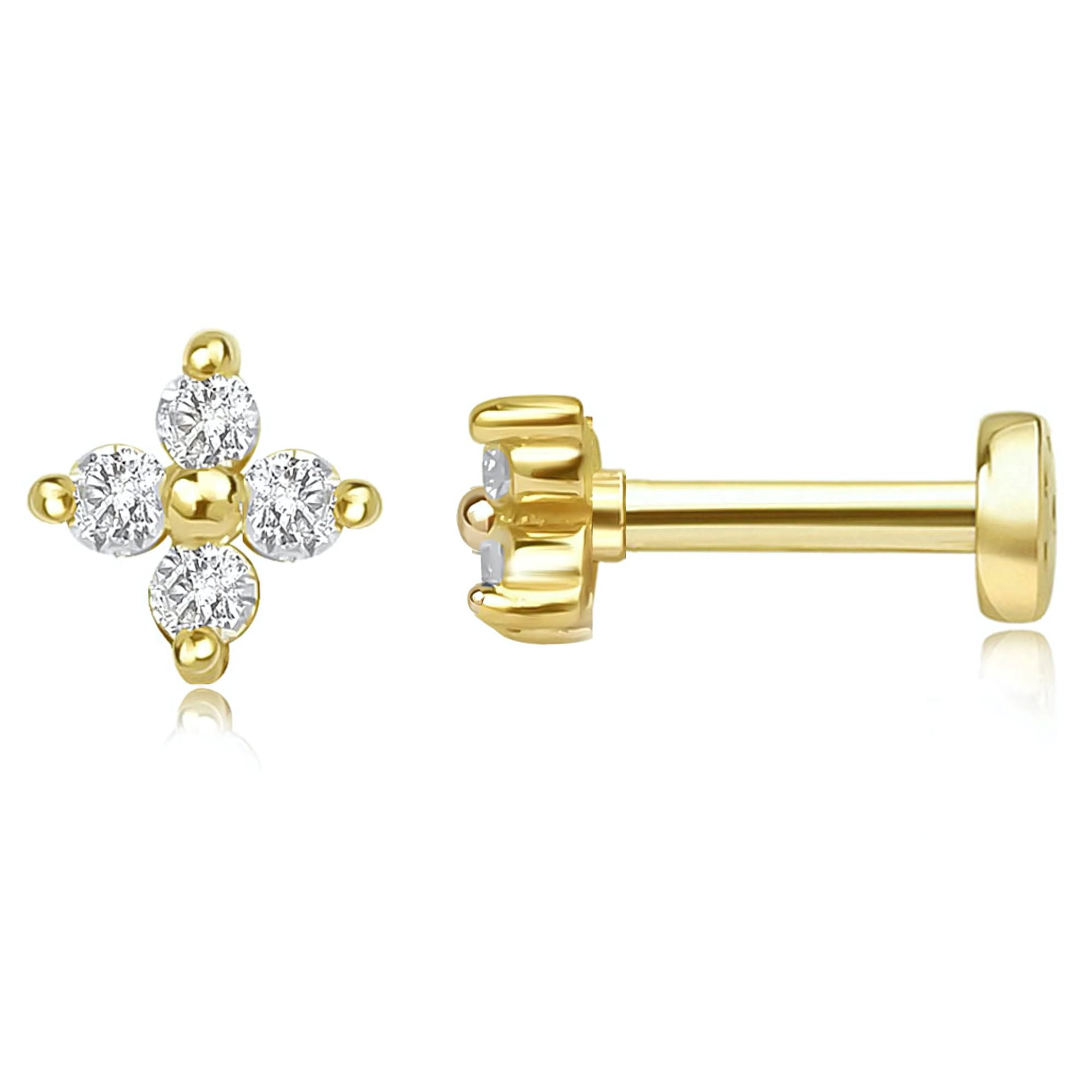 Cubic Zirconia Flat Back Stud Earrings by Ginger Lyne Gold Plated Sterling Silver Body Jewelry